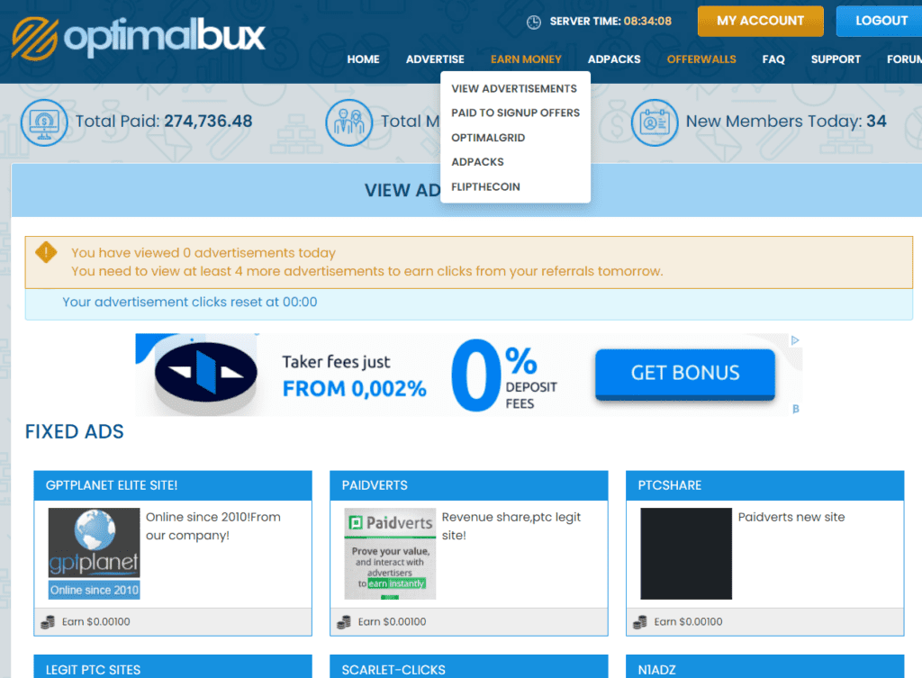 OptimalBux click and earn