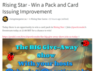 Rising star game official hive account